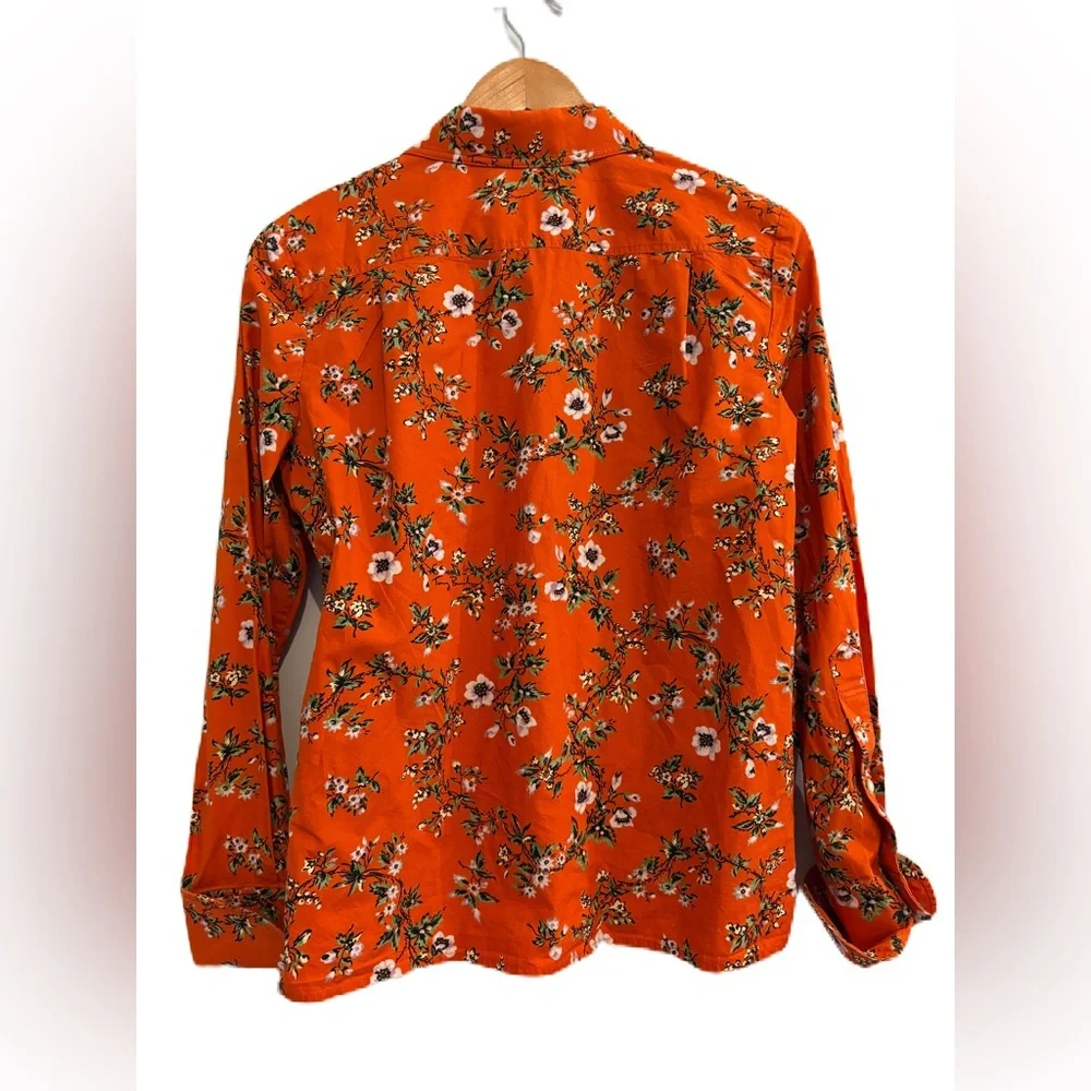 Tory Burch Orange Floral Cotton Button Down Shirt Size 4